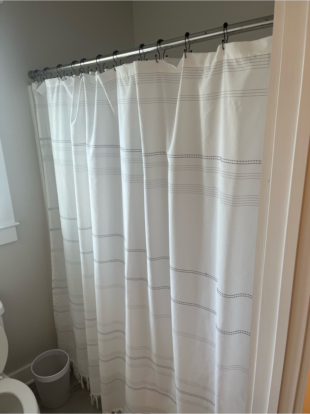Hearth & Hand White Cotton Shower Curtain with Subtle Gray Stitching